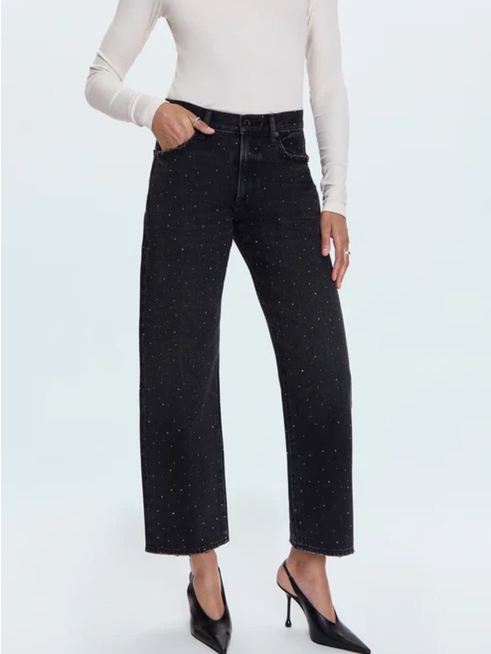 Lexi Mid Rise Bowed Straight Leg Denim- Silver Screen
